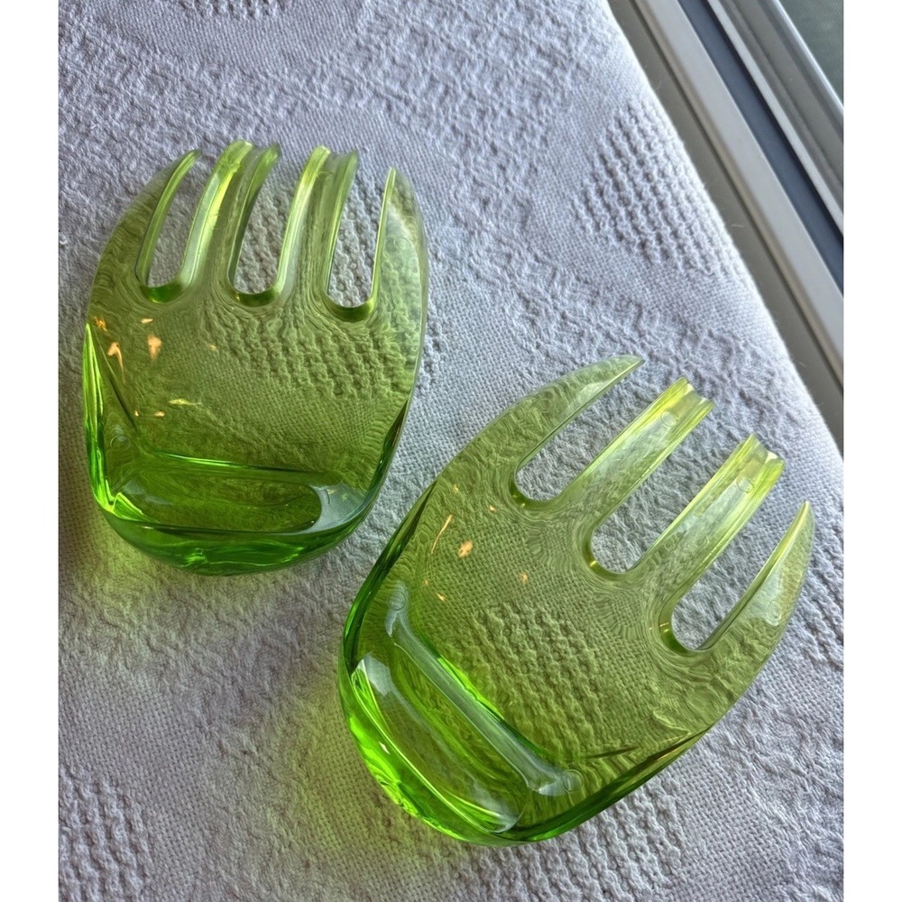 Retro Italian Lucite Acrylic Green Hand Tongs Pop Art MCM Home Decor
